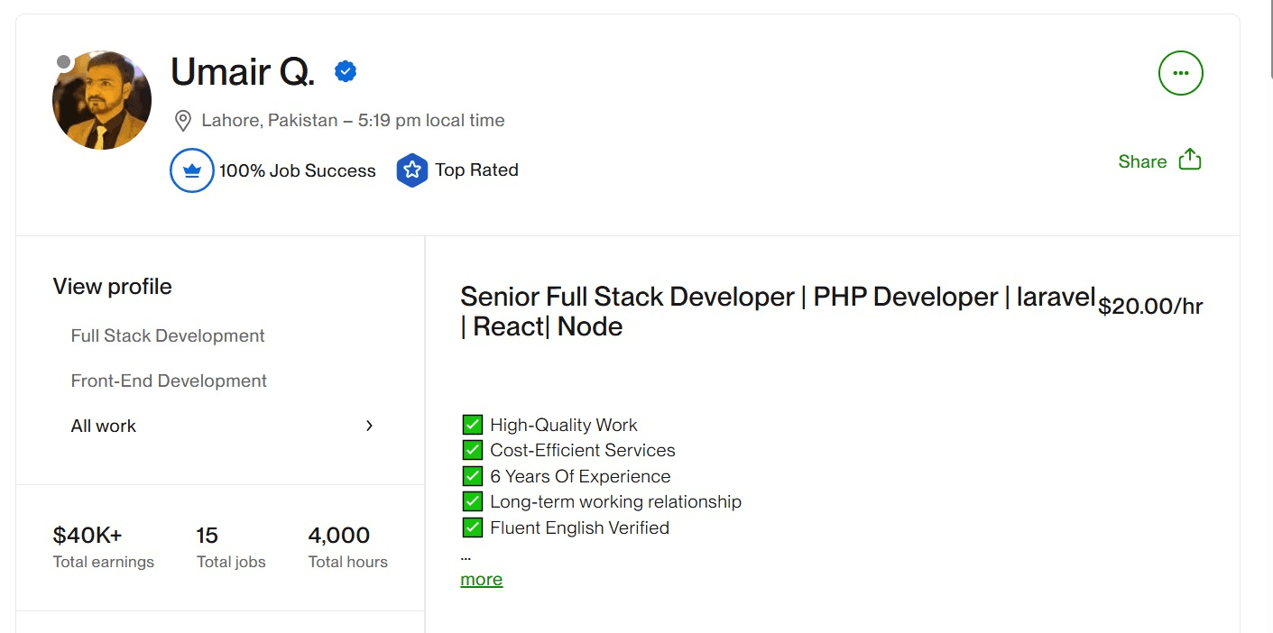 Full Stack Developer Profile Growth