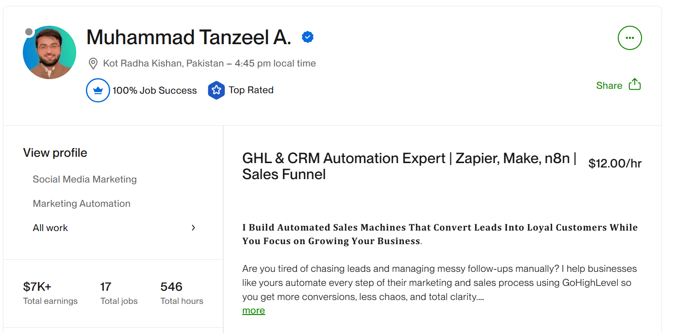 Scaled Upwork Earnings from 0 to $7K+ & Acheived Top Rated Status